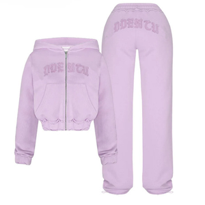 Custom Women Tracksuit Sweatsuit Set <b>Pink</b> Distressed Embroidery Tracksuit <b>Hoodie</b> Suits Track Suit - Product Image 2