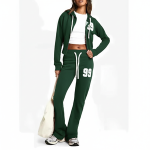 Vêtements de sport pour femmes, sweat-shirts à capuche et pantalons de survêtement à fermeture éclair, fabriqués en usine, style streetwear, tendance, chauds, en molleton technique - Product Image 2