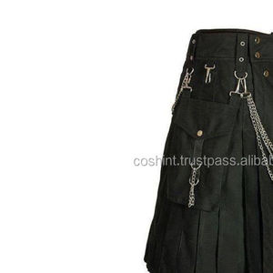 Cosh kilts กระโปรงผ้าฝ้ายสีดำสุดหรูสำหรับผู้ชายกระโปรงสั้นแฟชั่นมีโซ่เงินและกระเป๋าใส่ของ - Product Image 4