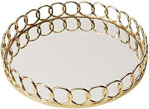 Unique designer metal and mirror <b>glass</b> tray with <b>reflective</b> surface for luxurious table arrangements - Product Image 3