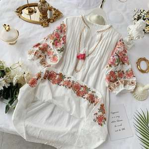 Tunique brodée à col en v pour femmes, vêtements d'été indiens, manches longues, coupe ample, confortable - Product Image 5