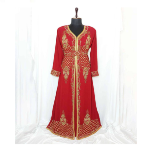 Vente chaude caftan marocain SunProof brodé Georgette Hijab col haut manches longues modeste robe islamique respirant ODM - Product Image 1