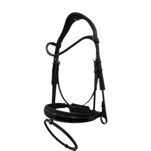 Bridon de cheval en cuir verni noir intégral avec nezier rembourré, frontale ornée de cristaux et tête anatomique - Modèle ADIBA OVERSEAS AO/B/74 - Product Image 4