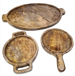 ชุดจานไม้สำหรับเสิร์ฟ3ชิ้นชุดจานพร้อมหูจับลายไม้มะม่วง - Product Image 2