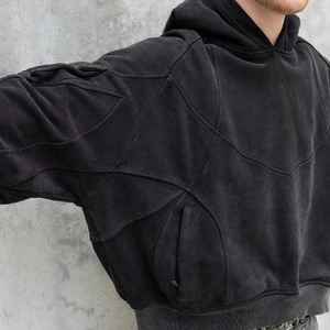 Jersey de lana Vintage de peso pesado para hombre, de alta calidad Sudadera con capucha, algodón francés desgastado, bordado con ácido, Invierno - Product Image 3