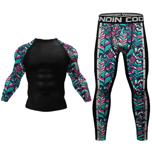 Men's Compression Rash Guard Set With <b>Feather</b> Print Shorts And Leggings Quick Dry Spandex Polyester Sport Wear - Product Image 2