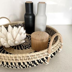 Handwoven Black Natural <b>Wicker</b> Tray <b>With</b> <b>Handle</b> Handmade <b>Wicker</b> Rattan Serving Tray Home Decor <b>Basket</b> Tray Modern Organizer - Product Image 3