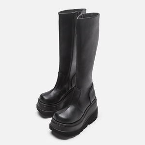<span class=keywords><strong>Bottes</strong></span> mi-mollet pour femmes, tendance actuelle, de qualité supérieure, à large tige, à talons compensés, avec fermeture éclair, élégantes, pour l'hiver, noires - Product Image 3