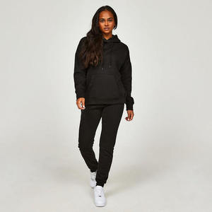 Ensemble de survêtement en coton pour femmes, logo brodé personnalisé, jogging, sweat-shirt à capuche, motif uni, étiquette privée, survêtement personnalisé - Product Image 1