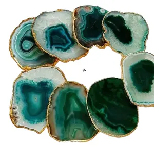 Natural Agate Coasters Green Color Geode Coasters With Golden Plating Buy Online From Amayra Crystals Exports