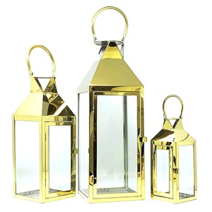 Juego de tres farolillos de metal brillante pulido hecho a mano soporte de vela de diseñador forma cuadrada al por mayor nuevo portavelas - Product Image 3