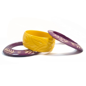 Meilleurs ensembles de bracelets vintage en résine acrylique, motifs végétaux mignons, jaune, violet, orange, noir, bracelets en résine faits à la main, bijoux unisexes - Product Image 5