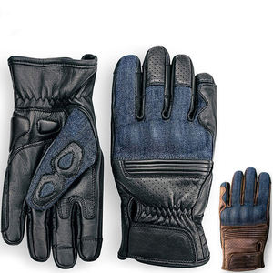 Denim & Black Leather Touchscreen <b>Motorcycle</b> Biker Patchwork Protective Breathable Waterproof Motorbike Gloves - Product Image 2