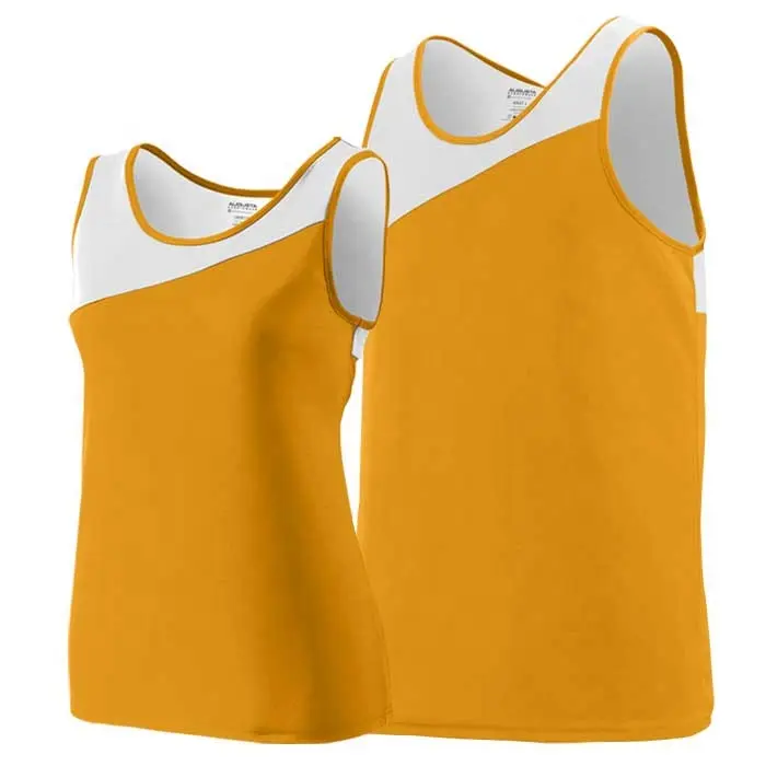 customized Gold and white track and running tops women's running wear tank tops cheap price track and running jerseys sleeveless