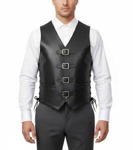 Chaleco de Cuero Genuino para Hombre, con Hebilla, sin Mangas, Cuello en V, Estilo Motociclista - Product Image 4