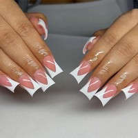 Aillsa Ongles artificiels à presser en acrylique, forme pieds de canard, OEM, faits main, style French effilé, couvrance totale, 12 tailles, design économique