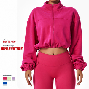 Pull à col roulé avec logo personnalisé pour femmes sweat à capuche 100% coton motif solide à manches longues fermeture éclair courte Design de mode d'hiver - Product Image 6