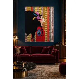 Fida Woman with Feathered Hair in Front of Ethnic Patterns <b>Canvas</b> Print - Product Image 3