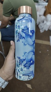 ขวดน้ำเซรามิกพิมพ์ลายปรับแต่งได้บรรจุภัณฑ์คุณภาพสูงงานฝีมือสีเงินอินเดียใช้ในบ้านเดินทางโลหะทนทาน