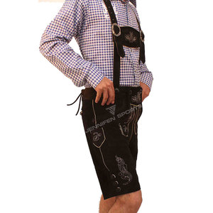 OEM Bavarian Men's Lederhosen สั้นพร้อมปุ่มหนังนิ่มหนัง Cowhide แขวนปิดด้านหน้าเย็บปักถักร้อยด้านข้างและกระเป๋าด้านหลัง - Product Image 2