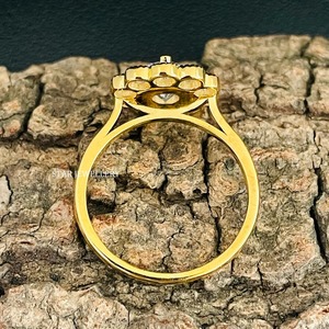 Bague de fiançailles Halo Vintage en or massif 14K 1 Ct CVD Diamond Solitaire, 1 Ct Round Cut Lab Grown Diamond Solitaire Diamond Ring - Product Image 3