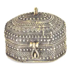 手工制作传统仿古彩色部落黄铜Dhokra珠宝或饰品盒珠宝包装盒批发