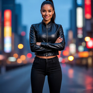 Chaqueta recortada de corte alto para mujer, chaqueta de motocicleta de calle, Chaqueta corta con cremallera para mujer, chaqueta de cuero Pu de Color sólido - Product Image 4