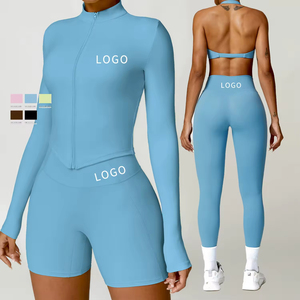 2025 mallas transpirables personalizadas para levantar glúteos, conjunto de chaqueta de Yoga, entrenamiento, correr, ropa de gimnasio para mujer - Product Image 1