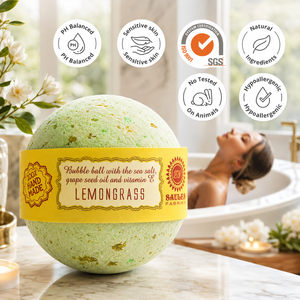 Bombe de bain artisanale de luxe à la citronnelle, boule effervescente pour le bain au sel marin, aromathérapie, cadeau bien-être, fabrication européenne de qualité supérieure - Product Image 2