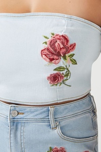 Tallas grandes Floral Denim Tube Top 2025 Precio bajo Alta calidad Transpirable Mujeres Denim Jeans Tube Top camisa de mujer al por mayor - Product Image 2