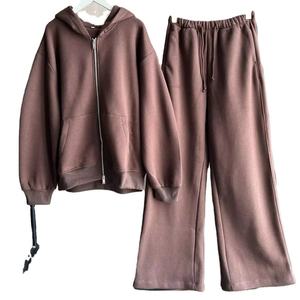 El último conjunto de 2 piezas de gran tamaño con hombros caídos y pantalones de chándal, pantalones de chándal de invierno, sudadera con cremallera, decoración sólida - Product Image 5