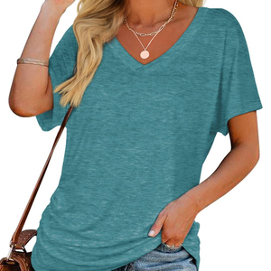 Fabricante de poliéster/algodón mujeres camisetas personalizadas de manga corta de algodón de color sólido cuello redondo mujeres camiseta - Product Image 1