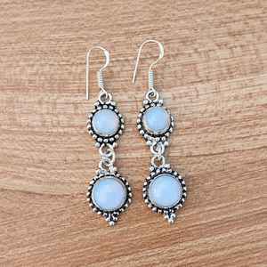 Opalite Multi-Stone <b>Earrings</b> 925 Silver Plated Dangle <b>Earrings</b> Handmade Boho <b>Opal</b> Jewelry Gift for Her - Product Image 5