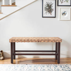 37.4\" Rattan <b>Bench</b> with Wood Legs for <b>Entryway</b> and Dining Room Furniture - Product Image 6