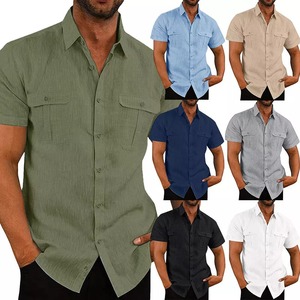 Oversized Bulk <b>Clothes</b> Mens Short Sleeve Vacation Shirts Casual Turn-down Collar Button Pockets Spring Satin Silk/Cotton Quick - Product Image 1