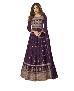 Designer Pure Georgette Long Anarkali Gown with Heavy Embroidery Work Gown for Women for Wedding Function and Bridal Wear