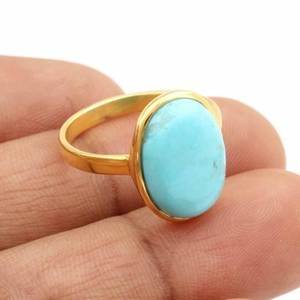 Vente chaude 10x14mm véritable Kingman Arizona Turquoise plaqué or 18 carats 925 bague en argent Sterling délicate de forme ovale pour les fêtes - Product Image 2