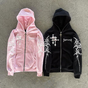 Zip <b>Hoodie</b> Manufacturers Pink Washed <b>Fleece</b> Custom Vintage Acid Wash Zip-Up <b>Hoodie</b> for Men Winter Embroidered 100% Cotton <b>Lined</b> - Product Image 1