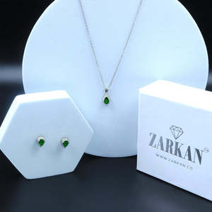 Juego de Joyería Zarkan Verde Plateado con Diseño de Gota de Agua en Oro para Regalo de Boda, con Base de Cobre, Perlas, Diamantes y Circonitas Geométricas - Product Image 6
