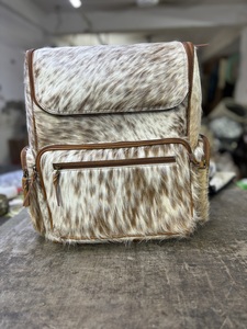New Real Handmade Hair on Hide Fur Leather Backpack Retro Genuine Natural Cowhide Leather Vintage Unisex Casual <b>Work</b> <b>Laptop</b> <b>Bags</b> - Product Image 2