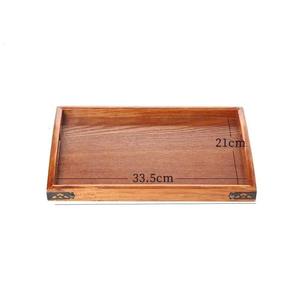 Grand plateau de service en bois d'acacia avec poignées pouf rectangulaire Table basse de petit déjeuner Plateau décoratif en bois pour le rangement du salon - Product Image 2