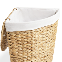 Panier à linge élégant en jacinthe d'eau pour coin, grand panier de rangement artisanal avec couvercle et doublure en lin, décoration intérieure Vietnam, salle de bain