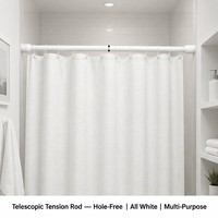 Tringle de Douche Télescopique Blanche Réglable Double Diamètre en Fer Sans Perçage pour Salle de Bain