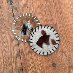 Western Cowhide Leather Coasters Set <b>for</b> Home Decor Full Grain Genuine Leather Coasters Set Coffee Table Mat Cup Mat Coasters - Product Image 2