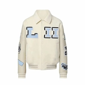 Vestes Letterman en cuir synthétique imitation peau de vache avec broderie personnalisée de roses, veste bomber varsity ample personnalisée pour hommes - Product Image 3