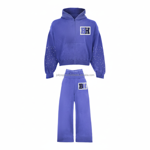 ชุดวอร์มผ้าขนแกะ370 GSM ลายขนแกะสีฟ้าเสื้อผ้าแสนสบายแผ่นปะตัวหนังสือติดโลโก้ออกแบบได้ตามต้องการ - Product Image 1