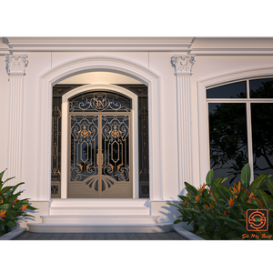 Portes extérieures en fer forgé KHP Premium, double entrée, design en verre durable, anti-rouille, revêtement en poudre, modernes, pour l'extérieur, de luxe - Product Image 3