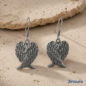Orecchini pendenti a forma di cuore con ali d'angelo per donna, eleganti gioielli pendenti a forma di ala - Product Image 1