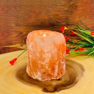 Bougeoir fait main en forme de cylindre cristal naturel rose roche pur sel de l'Himalaya produit artisanal naturel fabriqué - Product Image 4