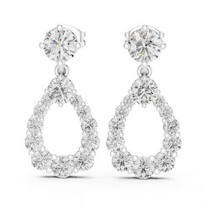Boucles d'oreilles pendantes de mariée plaquées or blanc 14 carats avec diamants ronds de laboratoire – Boucles d'oreilles de mariage |   Nouveau diamant cultivé - Product Image 1